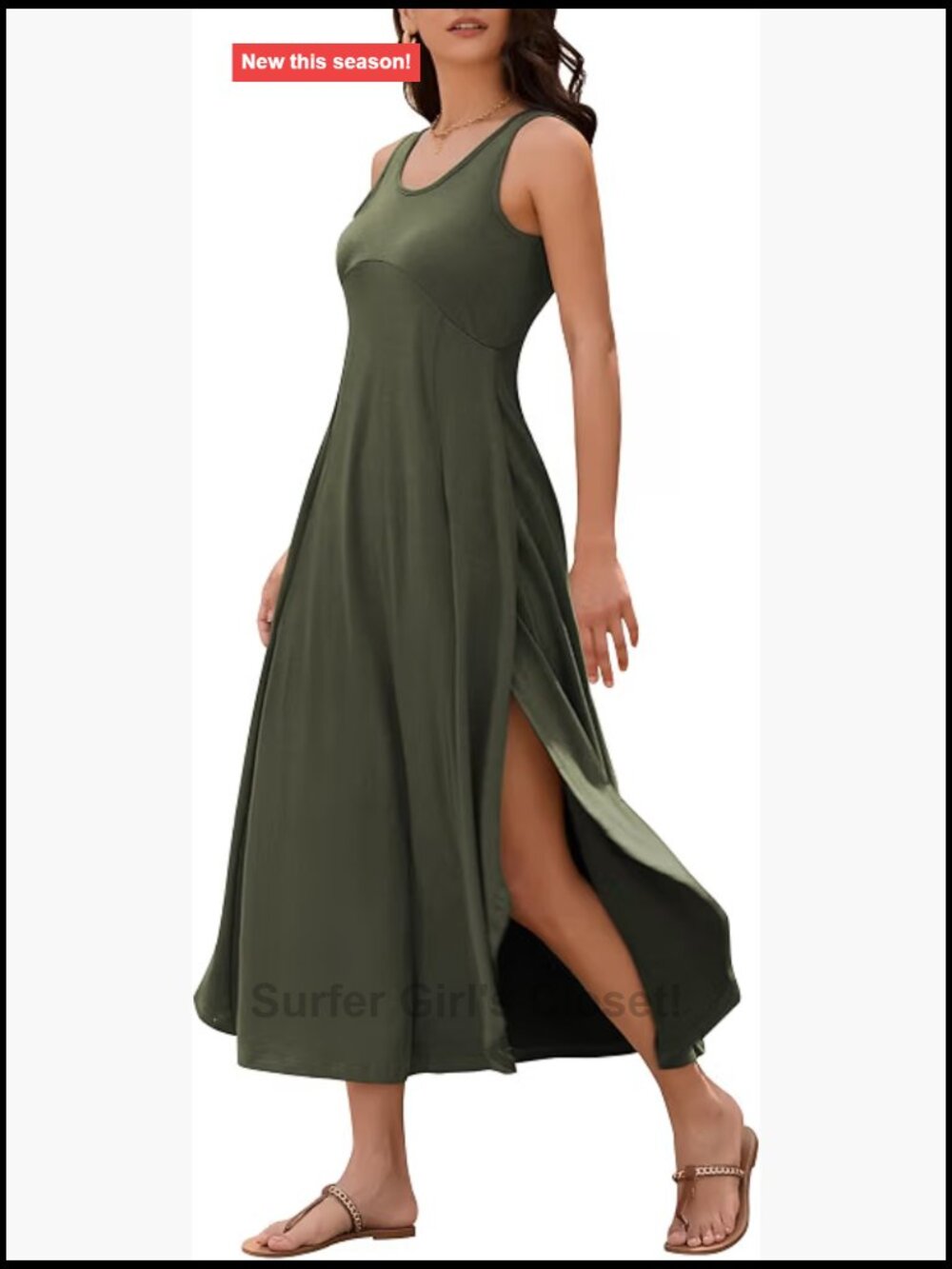 Sleeveless U Neck Backless Split Flowy Maxi Tank Dress Summer Casual